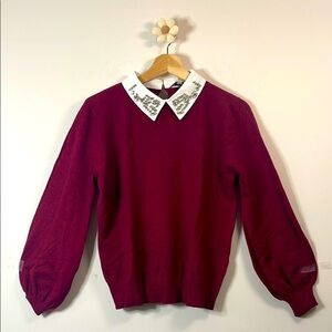 Sioni Burgundy Sweater with Embellished Collar